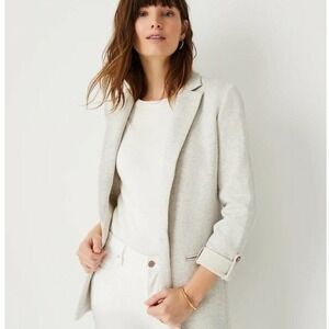 Ann Taylor Petite Knit‎ Blazer Gray Cotton Blend Career Office Casual